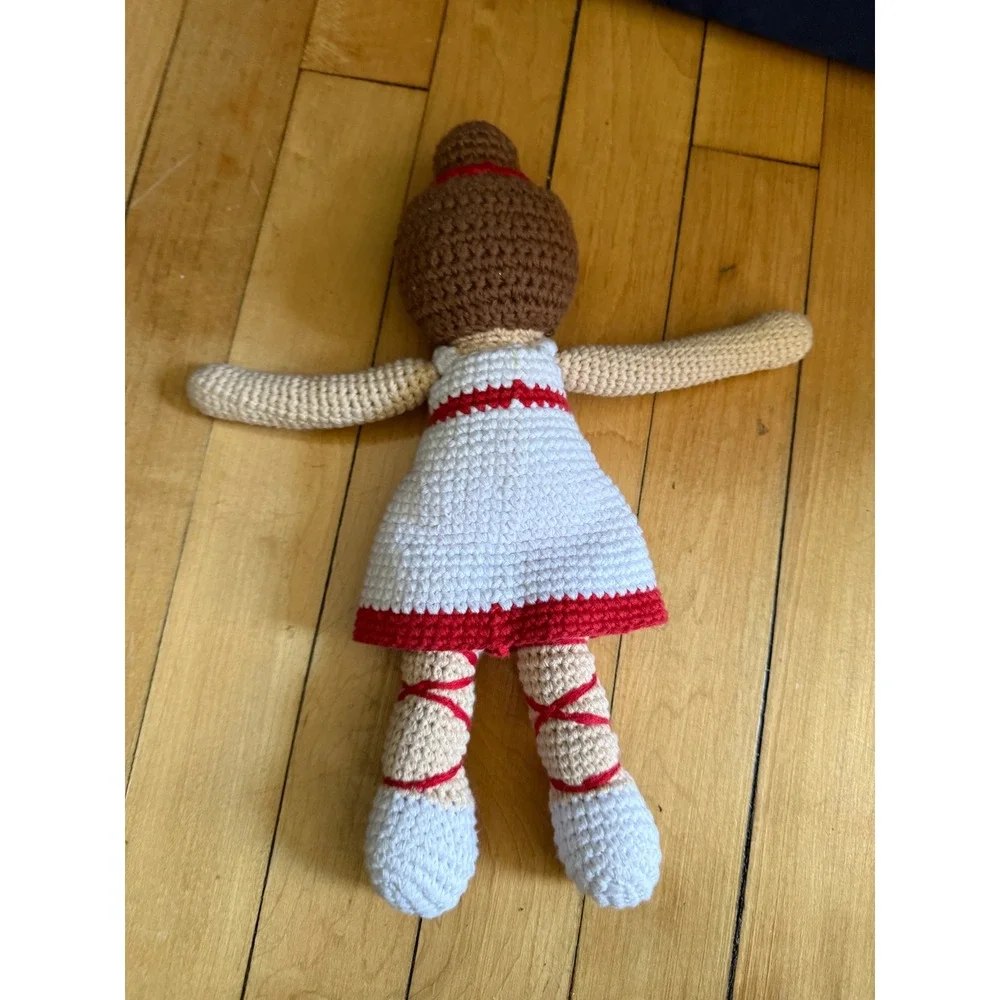 Pebble Child Handmade Crochet Ballerina Doll White Red 100% Cotton Amigurumi 12